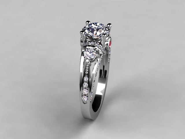 Diamond Engagement Ring For Round or Princess Diamond With Color Accent (Mounting Only)