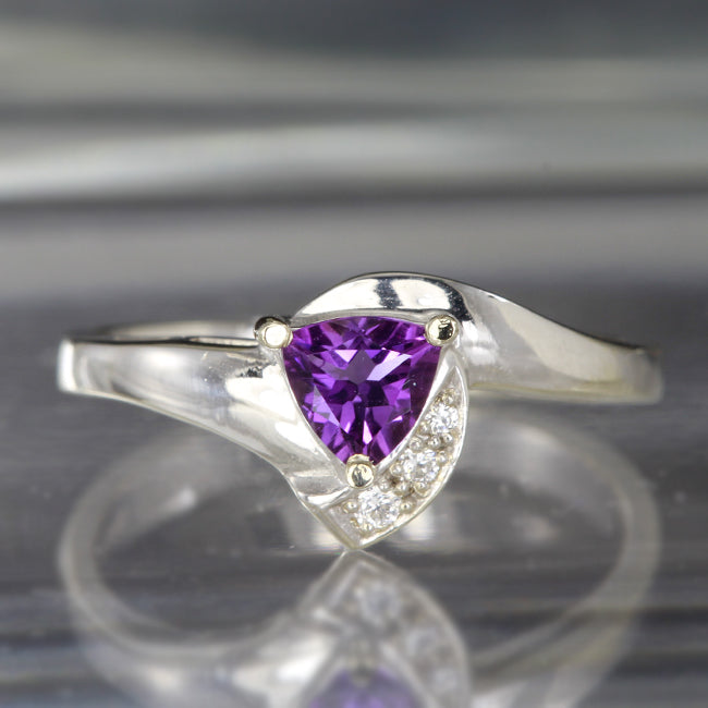 Petite Trilliant Amethyst and Diamond Ring