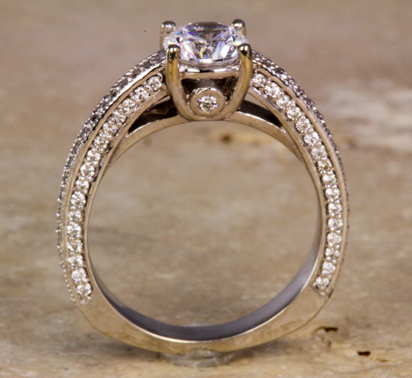 Ladies' 18K White Gold Ring With 6mm Cubic Zirconia