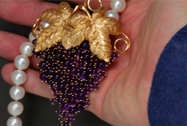 14K Yellow Gold Amethyst Grape Vine Pendant