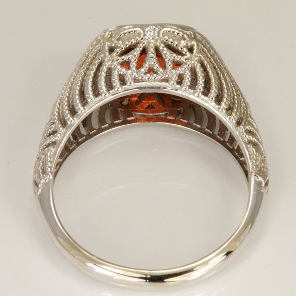 14K Whie Gold Antique Cushion Spessartite Garnet Ring