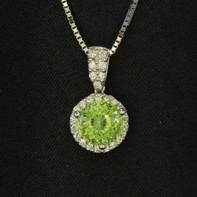 14K White Gold Portuguese Round Peridot Pendant From Pakistan