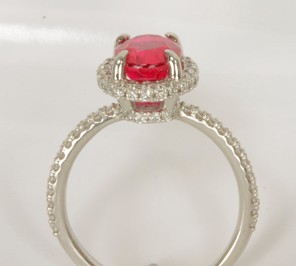 Platinum Burma Ruby  and Round Brilliant Diamond Ring