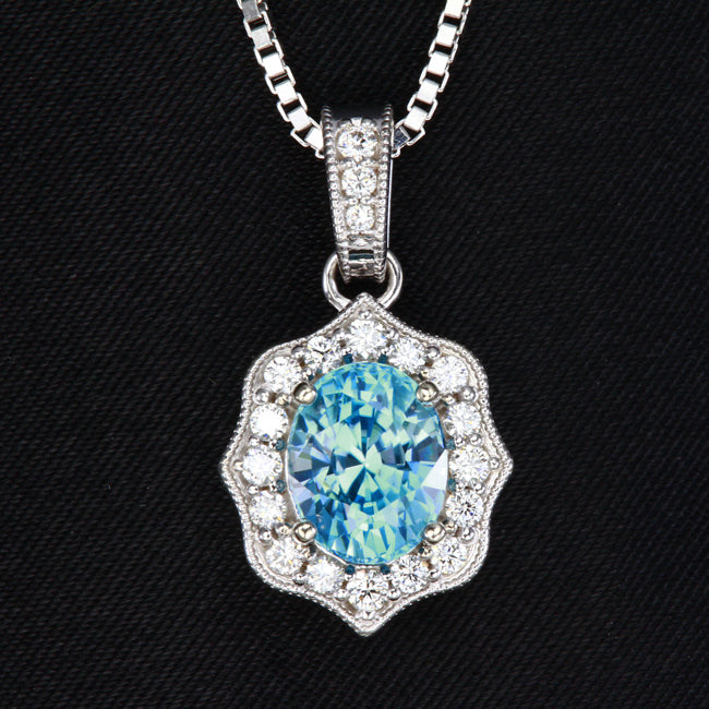 Popular Blue Zircon and Diamond Pendant