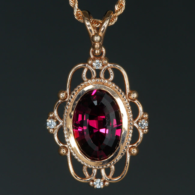 14K Rose Gold Antique Style Rhodolite Garnet Pendant