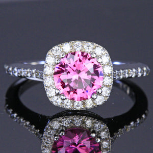Pink Sapphire Ring with Ideal Cut Diamonds