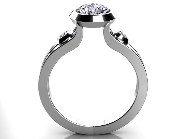 Christopher Michael Designed Bezel Set Round Brilliant  Diamond Engagement Ring