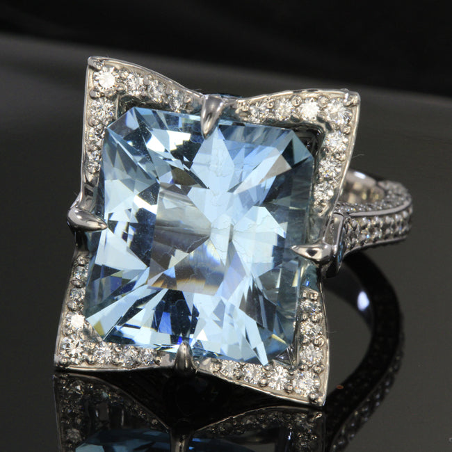 18K Palladium White Gold Worlds Finest Aquamarine Ring Designed by Christopher Michael