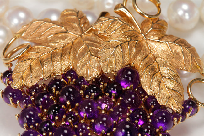 14K Yellow Gold Amethyst Grape Vine Pendant