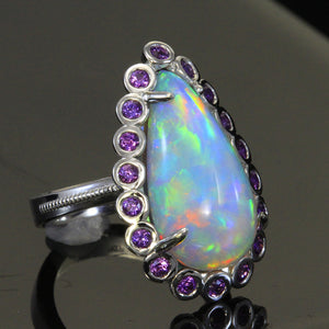 Opal and Amethyst Ring in 14 Karat White Gold