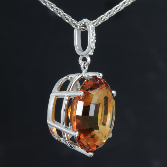 Precision Cut Oval Citrine 13.30 Carats Pendant with Diamonds