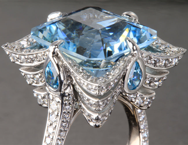 18K Palladium White Gold Worlds Finest Aquamarine Ring Designed by Christopher Michael