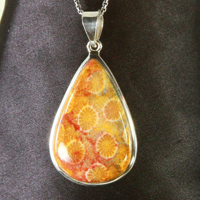 Fossil Coral pendant in sterling silver