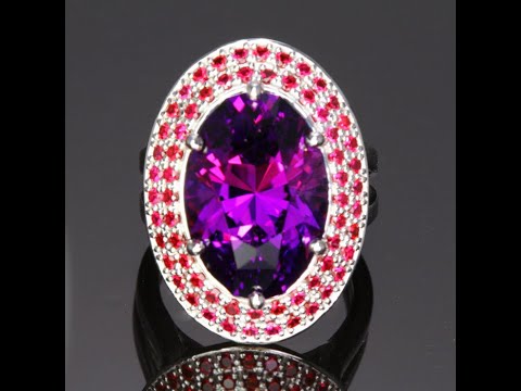 14K White Gold Oval Amethyst and Ruby Ring 12.25 Carats designed by Chirstopher Michael