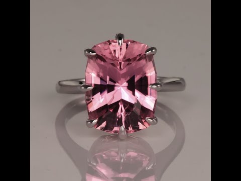 14K White Gold Antique Cushion Pink Tourmaline Ring 6.31cts