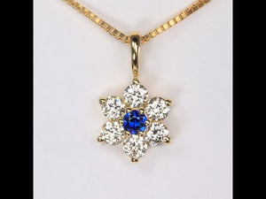 14K Yellow Gold Blue Sapphire and Diamond Pendant .08cts