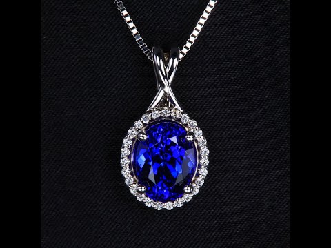 14K White Gold Oval Tananite and Diamond Halo Pendant 3.48 Carats