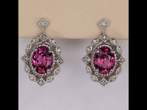 14K White Gold Mahenge Garnet and Diamond Stud Dangle Earrings 3.86cts