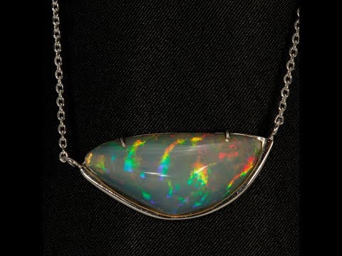 14K White Gold Freeform Cabochon Opal Pendant