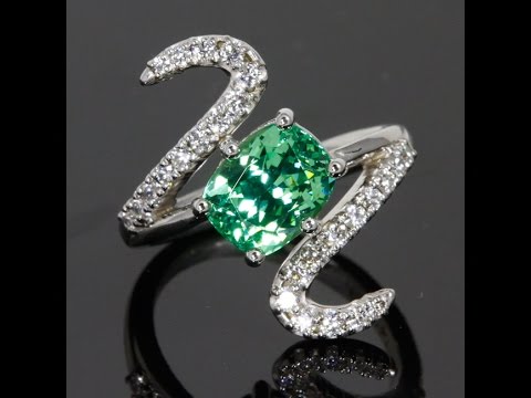 14K White Gold Antique Cushion Merilani Mint Garnet Ring by Christopher Michael
