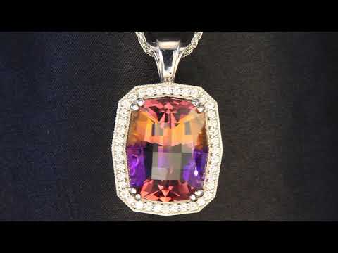 14K White Gold Ametrine Quartz Pendant with Fine Diamonds 25.93 Carats