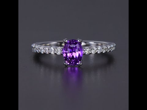 14K White Gold Oval Purple Sapphire and Diamond Ring 1.31 Carats