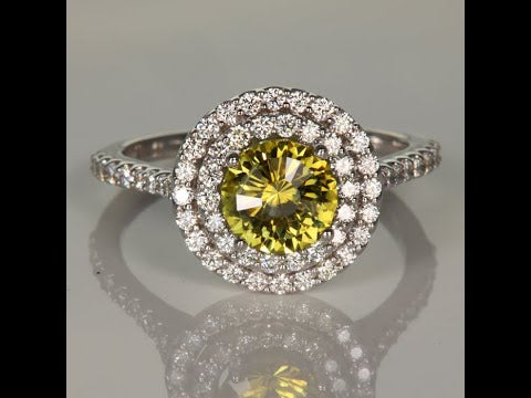 14K White Gold Yellow Montana Sapphire and Double Halo Ring 1.69cts