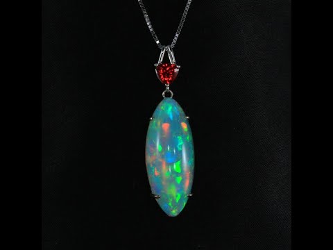 14K White Gold Cabochon Opal Pendant with Trilliant Spinel 18.65 Carats