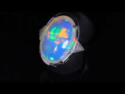 HIDDEN 25 OFF 14K White Gold Oval Cabochon Welo Opal and Diamond Ring Designed by Christopher Michael