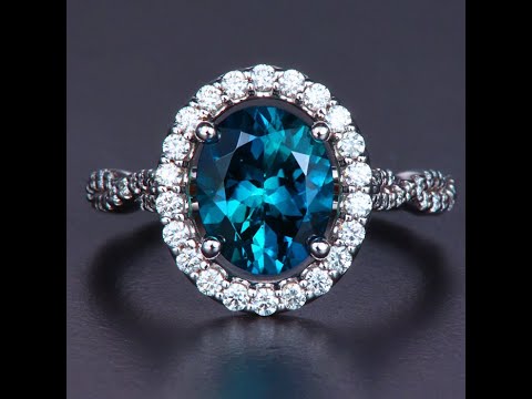 14K White Gold Indicolite Tourmaline and Diamond Halo Ring 2.21 Carats
