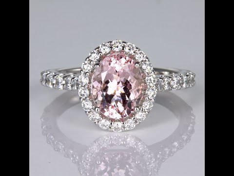 14K White Gold Morganite and Diamond Halo Ring with Diamond Shank 1.71cts