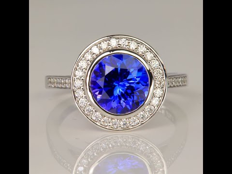14K White Gold Tanzanite and Diamond Halo Ring 2.88 Carats