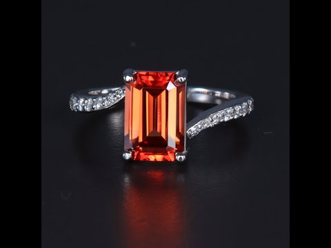 14K White Gold Emerald Cut Zircon and Diamond Bypass Ring 3.40 Carats