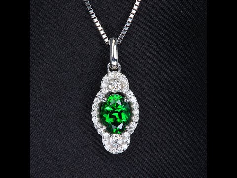 14k White Gold Chrome Tourmaline with Diamond Halo Pendant