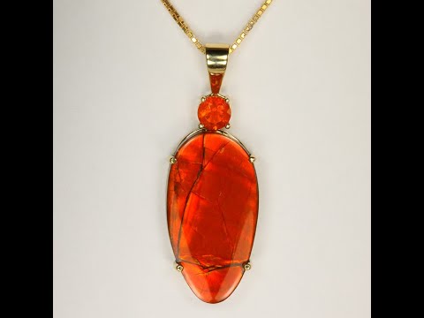 14K Yellow Gole Ammolite with Fire Opal Pendant 1.11cts