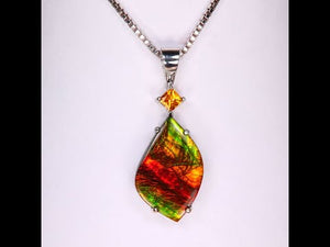 14K White Gold Ammolite and Sapphire Pendant 14.15cts