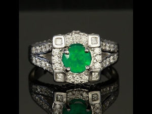 14K White Gold Round Cut Emerald Ring with 1.01 Carats of Fine Diamonds Designed by Christopher Michael