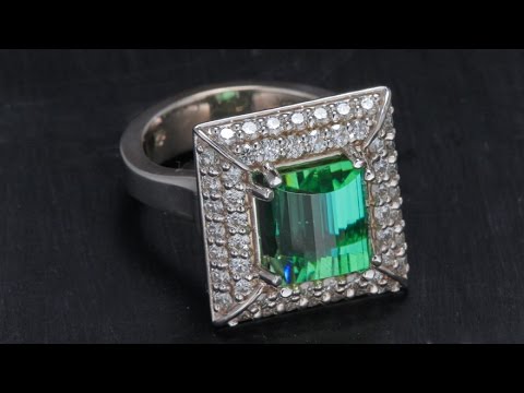 18K White Gold Mint Green Tourmaline Ring by Christopher Michael 6.86 Carats