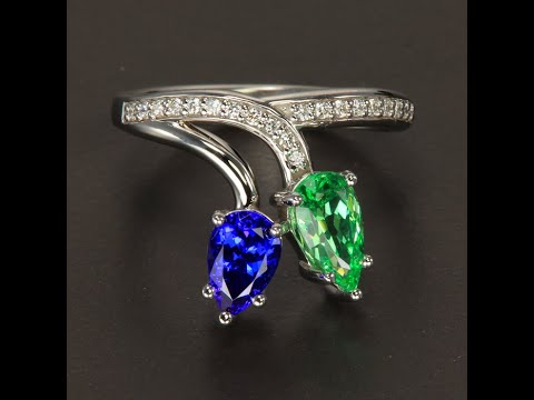 14K White Gold Tanzanite, Merelani Mint and Diamond Ring 1.04 Carats