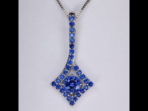 14K White Gold Sapphire Pendant with Sapphire Accents 1.84cts