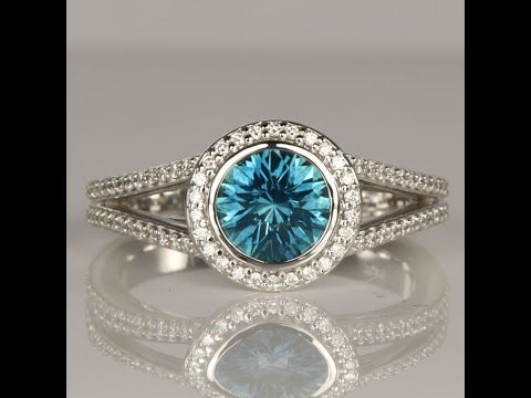 14K White Gold Montana Sapphire Diamond Halo Ring 1.26cts