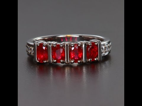 Platinum Four Oval Stone Ruby Ring 1.22 Carats