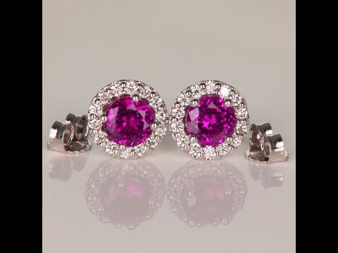 14K White Gold Purple Garnet Diamond Halo Stud Earrings 1.15cts