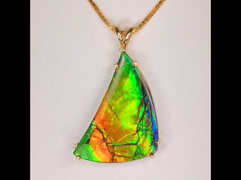 14K Yellow Gold Ammolite Pendant 28.95cts
