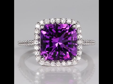 14K White Gold Amethyst Ring with Diamond Halo 4.70 Carats
