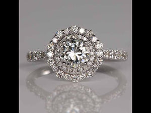 14K White Gold Diamond Engagement Ring with Double Halo .87cts