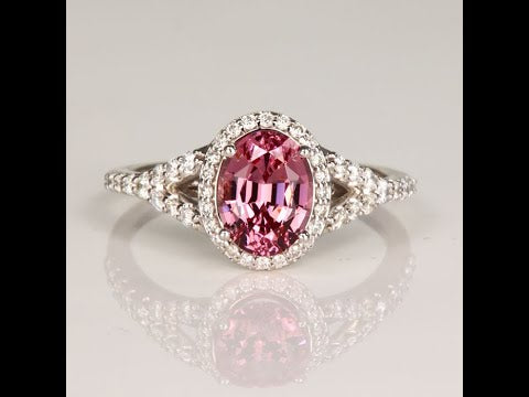 14K White Gold Oval Mahenge Malaia Garnet and Diamond Ring 1.91cts