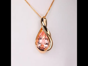 Peach pear shaped morganite pendant in 14k yellow gold estate pendant jewelry