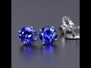 14K White Gold Round Tananite Stud Earrings 2.09 Carats