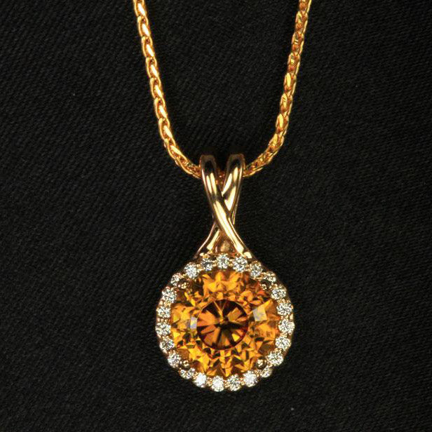 14K Rose Gold Round Zircon Diamond Halo Pendant 3.70 Carats